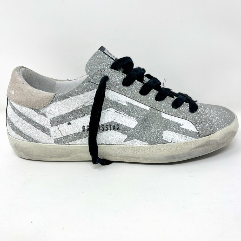 Golden Goose Superstar Classic Sneakers Glitter Flag Size 40 US 10